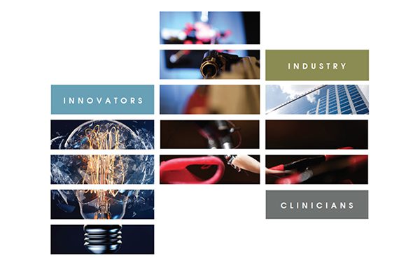 Collage image with text - Innovators, Industry, and Clinicians